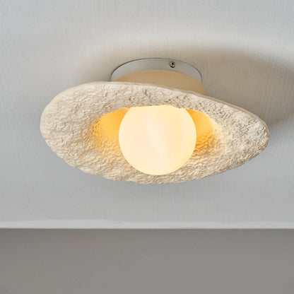 Contemporary Creative Irregular Round Ball Resin Hardware 1-Light Semi-Flush Mount Ceiling Light For Living Room