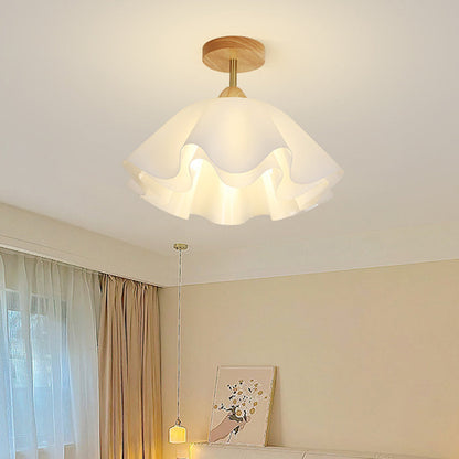 Modern Minimalist Double Petal Round PP Iron 1-Light Semi-Flush Mount Ceiling Light For Living Room