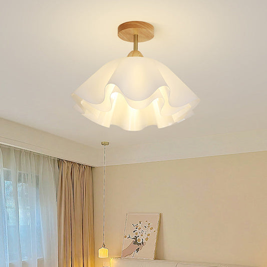 Modern Minimalist Double Petal Round PP Iron 1-Light Semi-Flush Mount Ceiling Light For Living Room