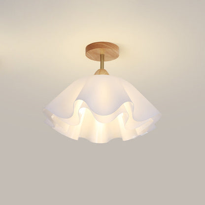 Modern Minimalist Double Petal Round PP Iron 1-Light Semi-Flush Mount Ceiling Light For Living Room