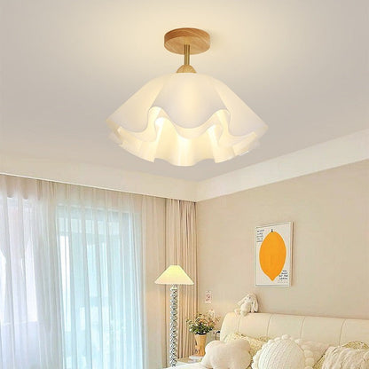 Modern Minimalist Double Petal Round PP Iron 1-Light Semi-Flush Mount Ceiling Light For Living Room