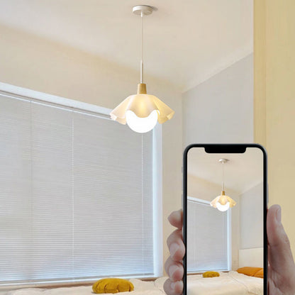 Contemporary Scandinavian Flower Orb Glass Acrylic Wood Iron 1-Light Pendant Light For Living Room