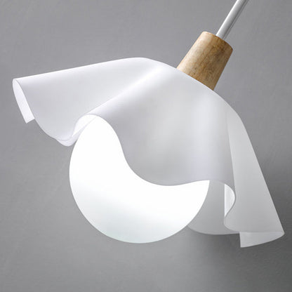 Contemporary Scandinavian Flower Orb Glass Acrylic Wood Iron 1-Light Pendant Light For Living Room