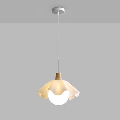 Contemporary Scandinavian Flower Orb Glass Acrylic Wood Iron 1-Light Pendant Light For Living Room