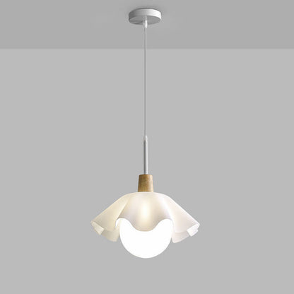 Contemporary Scandinavian Flower Orb Glass Acrylic Wood Iron 1-Light Pendant Light For Living Room