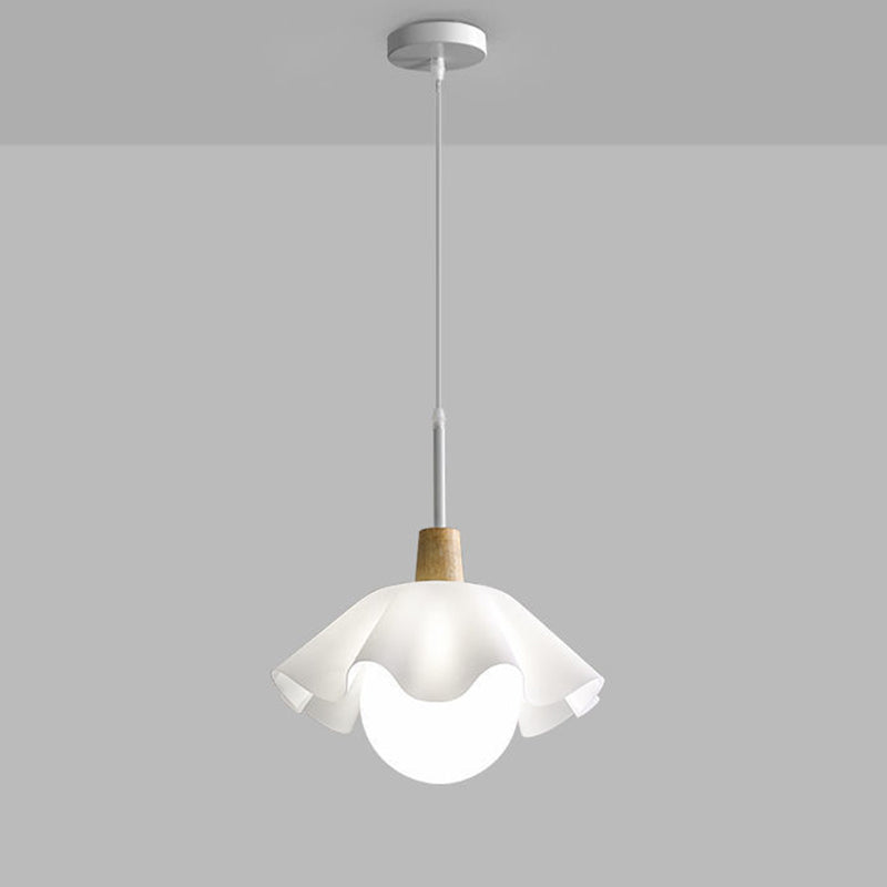 Contemporary Scandinavian Flower Orb Glass Acrylic Wood Iron 1-Light Pendant Light For Living Room