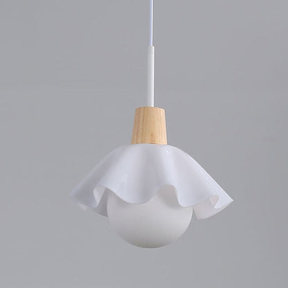 Contemporary Scandinavian Flower Orb Glass Acrylic Wood Iron 1-Light Pendant Light For Living Room