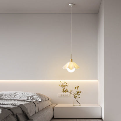 Contemporary Scandinavian Flower Orb Glass Acrylic Wood Iron 1-Light Pendant Light For Living Room