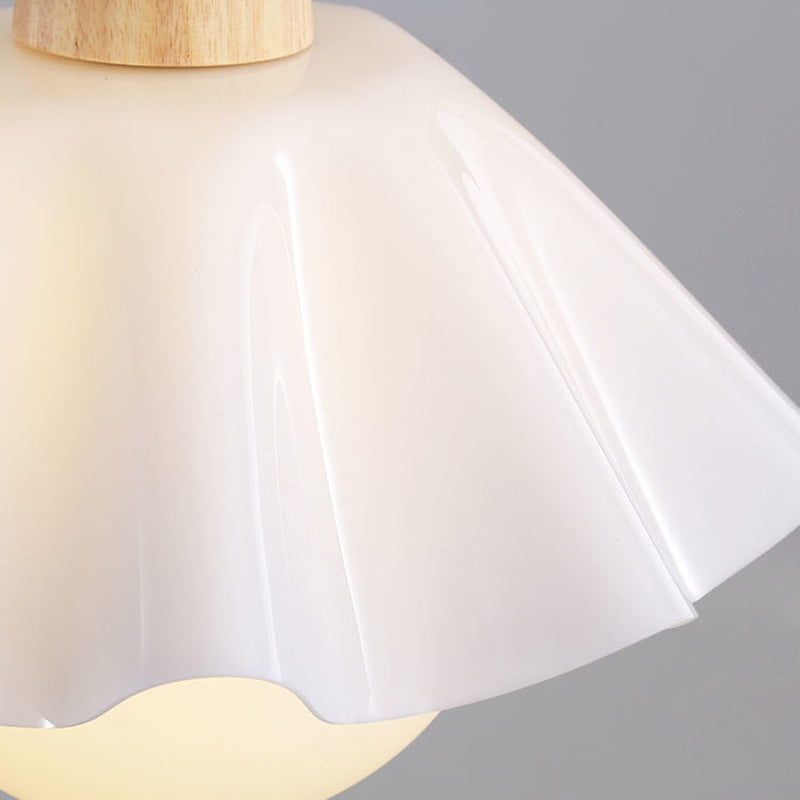 Contemporary Scandinavian Flower Orb Glass Acrylic Wood Iron 1-Light Pendant Light For Living Room