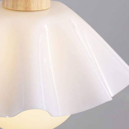 Contemporary Scandinavian Flower Orb Glass Acrylic Wood Iron 1-Light Pendant Light For Living Room