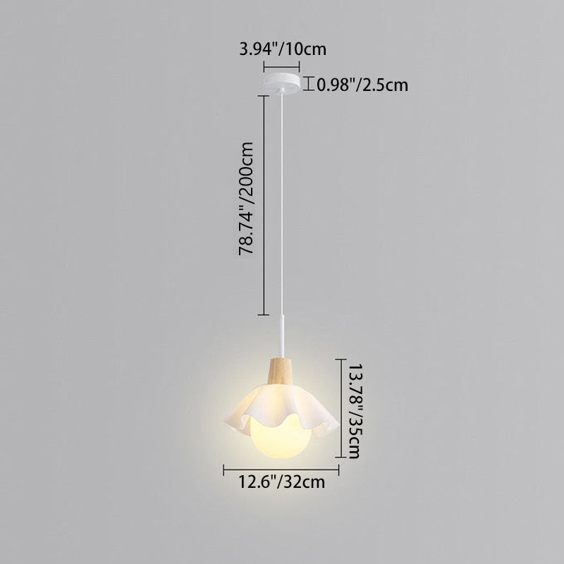Contemporary Scandinavian Flower Orb Glass Acrylic Wood Iron 1-Light Pendant Light For Living Room