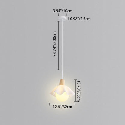 Contemporary Scandinavian Flower Orb Glass Acrylic Wood Iron 1-Light Pendant Light For Living Room