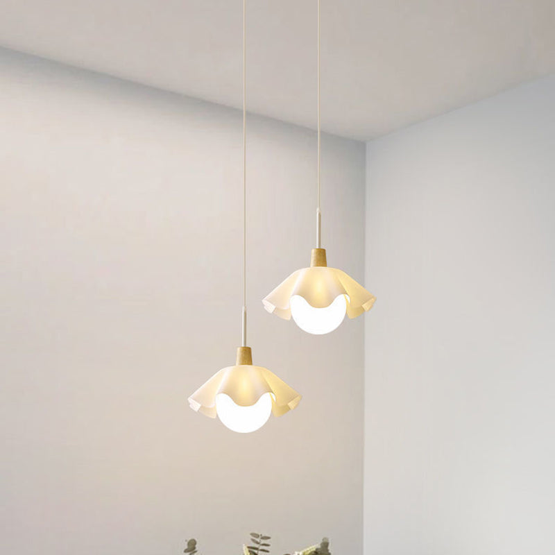Contemporary Scandinavian Flower Orb Glass Acrylic Wood Iron 1-Light Pendant Light For Living Room