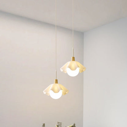 Contemporary Scandinavian Flower Orb Glass Acrylic Wood Iron 1-Light Pendant Light For Living Room