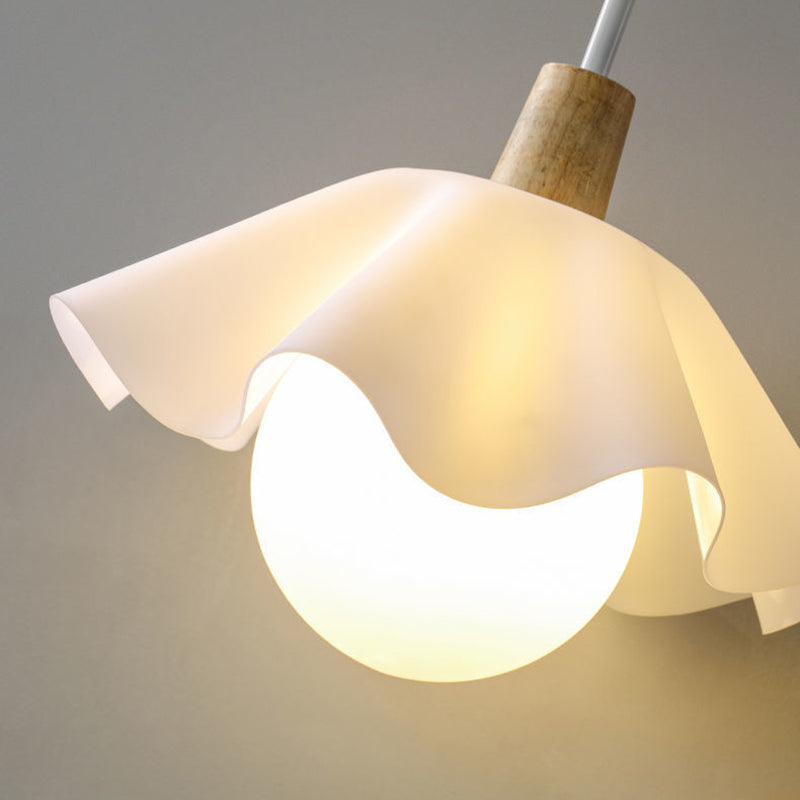 Contemporary Scandinavian Flower Orb Glass Acrylic Wood Iron 1-Light Pendant Light For Living Room