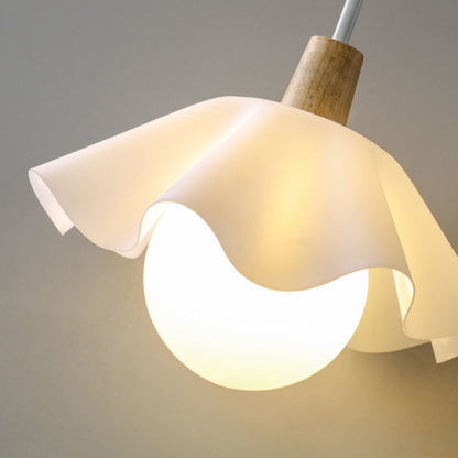 Contemporary Scandinavian Flower Orb Glass Acrylic Wood Iron 1-Light Pendant Light For Living Room