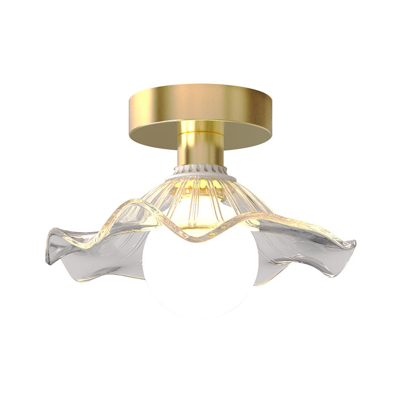 Contemporary Creative Orb Umbrella Round Glass Iron 1-Light Semi-Flush Mount Ceiling Light For Living Room
