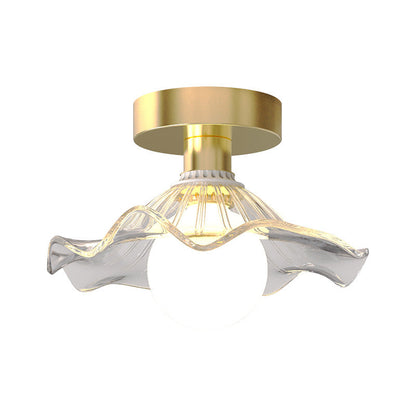 Contemporary Creative Orb Umbrella Round Glass Iron 1-Light Semi-Flush Mount Ceiling Light For Living Room