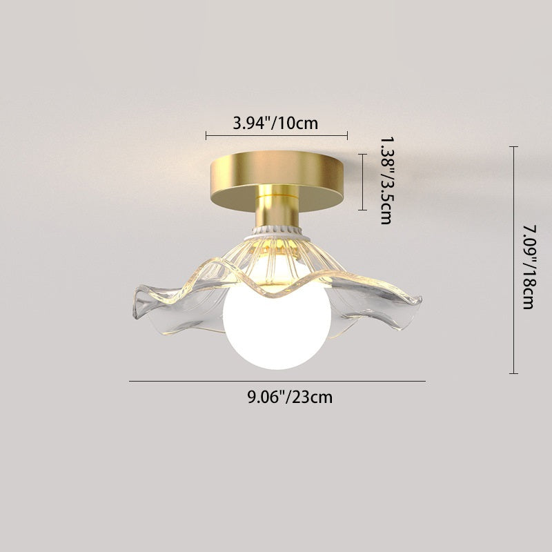 Contemporary Creative Orb Umbrella Round Glass Iron 1-Light Semi-Flush Mount Ceiling Light For Living Room