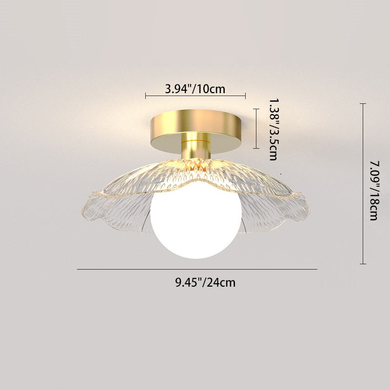 Contemporary Creative Orb Umbrella Round Glass Iron 1-Light Semi-Flush Mount Ceiling Light For Living Room