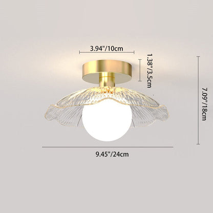 Contemporary Creative Orb Umbrella Round Glass Iron 1-Light Semi-Flush Mount Ceiling Light For Living Room