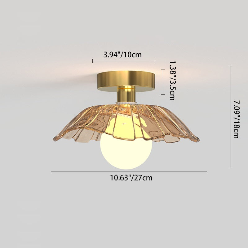 Contemporary Creative Orb Umbrella Round Glass Iron 1-Light Semi-Flush Mount Ceiling Light For Living Room