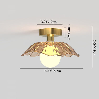Contemporary Creative Orb Umbrella Round Glass Iron 1-Light Semi-Flush Mount Ceiling Light For Living Room