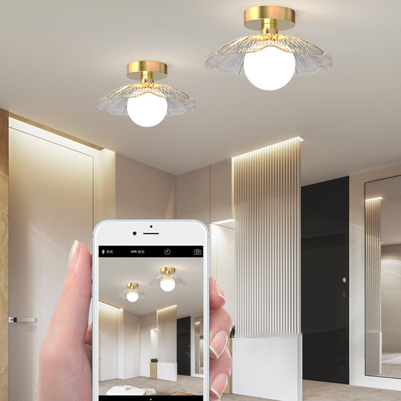 Contemporary Creative Orb Umbrella Round Glass Iron 1-Light Semi-Flush Mount Ceiling Light For Living Room