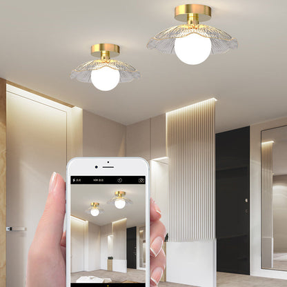 Contemporary Creative Orb Umbrella Round Glass Iron 1-Light Semi-Flush Mount Ceiling Light For Living Room