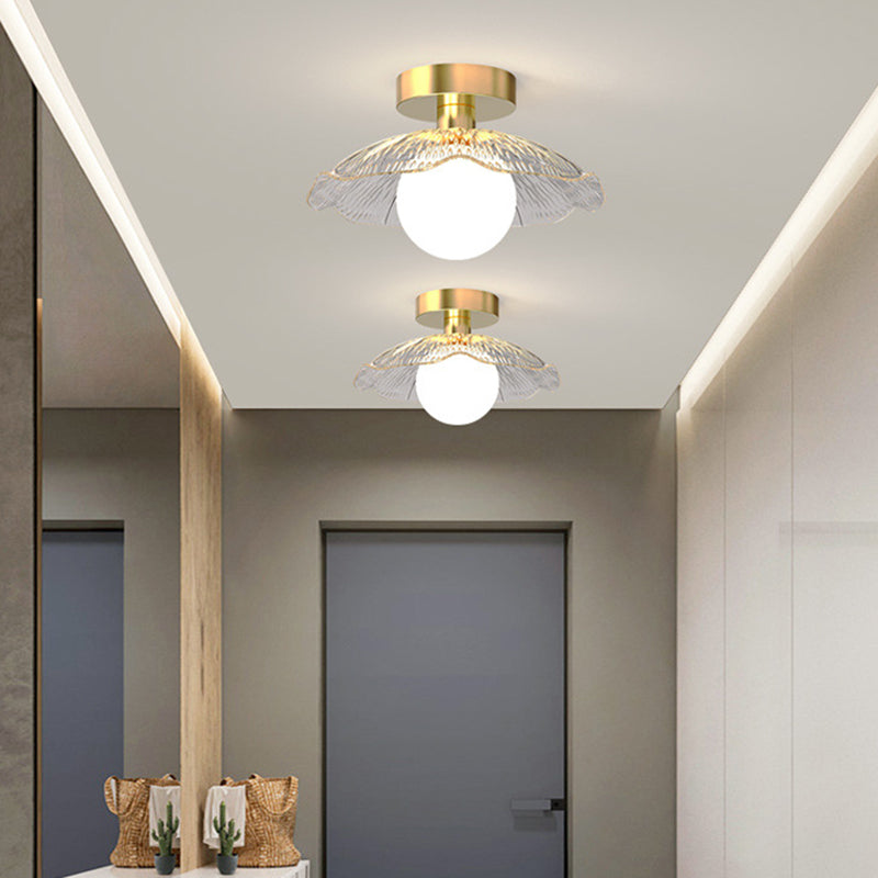 Contemporary Creative Orb Umbrella Round Glass Iron 1-Light Semi-Flush Mount Ceiling Light For Living Room