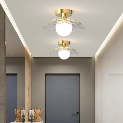 Contemporary Creative Orb Umbrella Round Glass Iron 1-Light Semi-Flush Mount Ceiling Light For Living Room