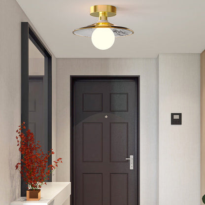 Contemporary Creative Orb Umbrella Round Glass Iron 1-Light Semi-Flush Mount Ceiling Light For Living Room