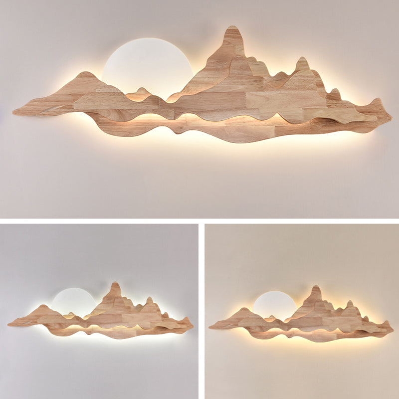 Traditional Chinese Moonlight Acrylic Solid Wood LED Wall Sconce Lamp For Bedroom