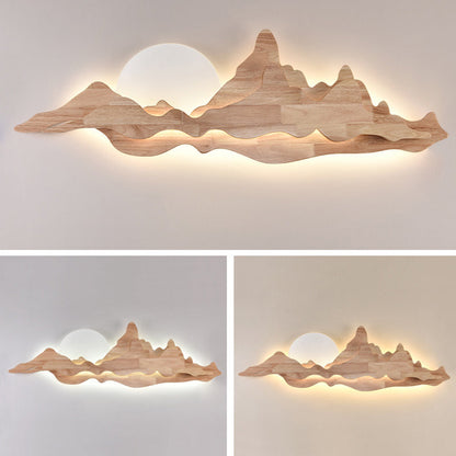 Traditional Chinese Moonlight Acrylic Solid Wood LED Wall Sconce Lamp For Bedroom