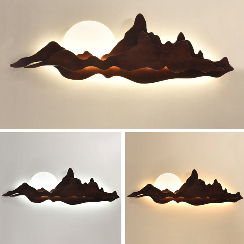 Traditional Chinese Moonlight Acrylic Solid Wood LED Wall Sconce Lamp For Bedroom