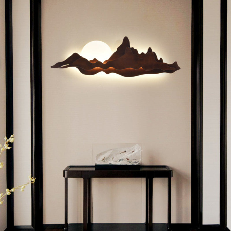 Traditional Chinese Moonlight Acrylic Solid Wood LED Wall Sconce Lamp For Bedroom