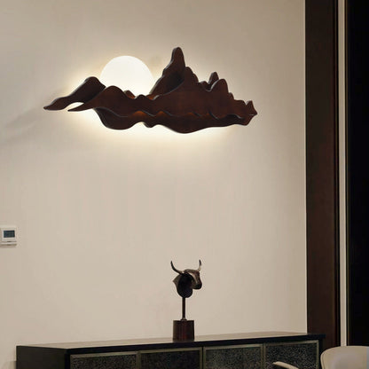 Traditional Chinese Moonlight Acrylic Solid Wood LED Wall Sconce Lamp For Bedroom