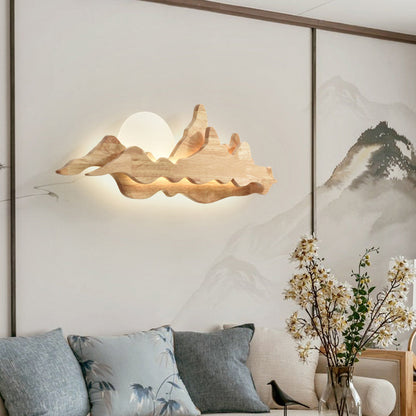 Traditional Chinese Moonlight Acrylic Solid Wood LED Wall Sconce Lamp For Bedroom