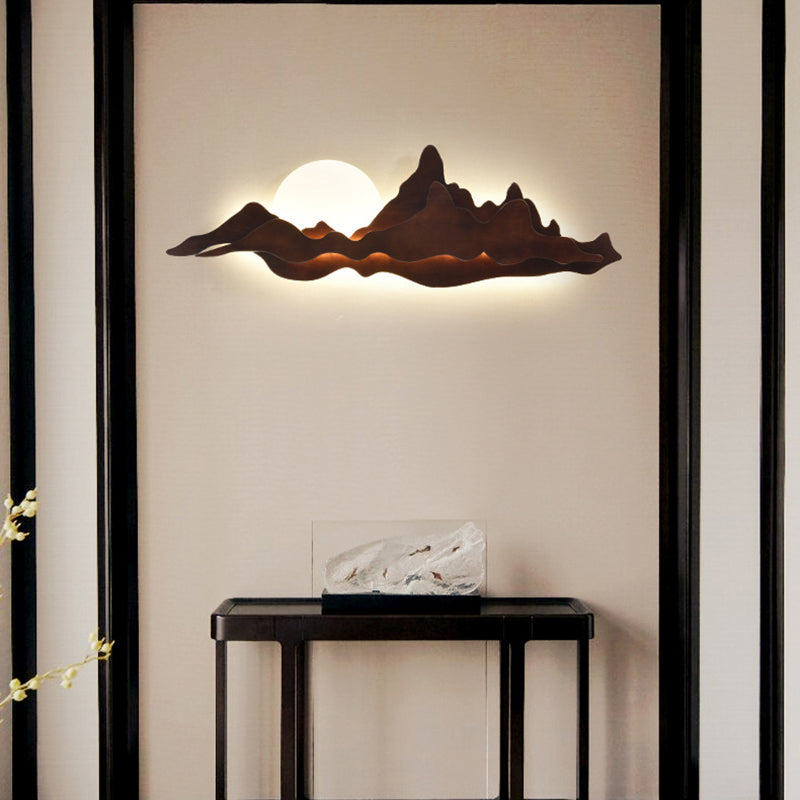 Traditional Chinese Moonlight Acrylic Solid Wood LED Wall Sconce Lamp For Bedroom