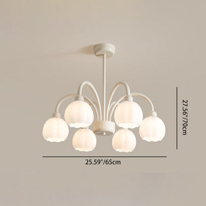 Contemporary Scandinavian Cream Pod Flower Branch Glass Iron 6/8 Light Chandelier For Living Room