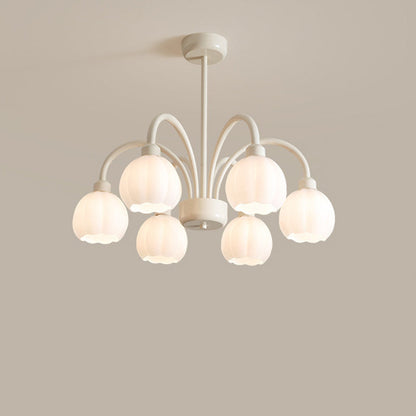 Contemporary Scandinavian Cream Pod Flower Branch Glass Iron 6/8 Light Chandelier For Living Room