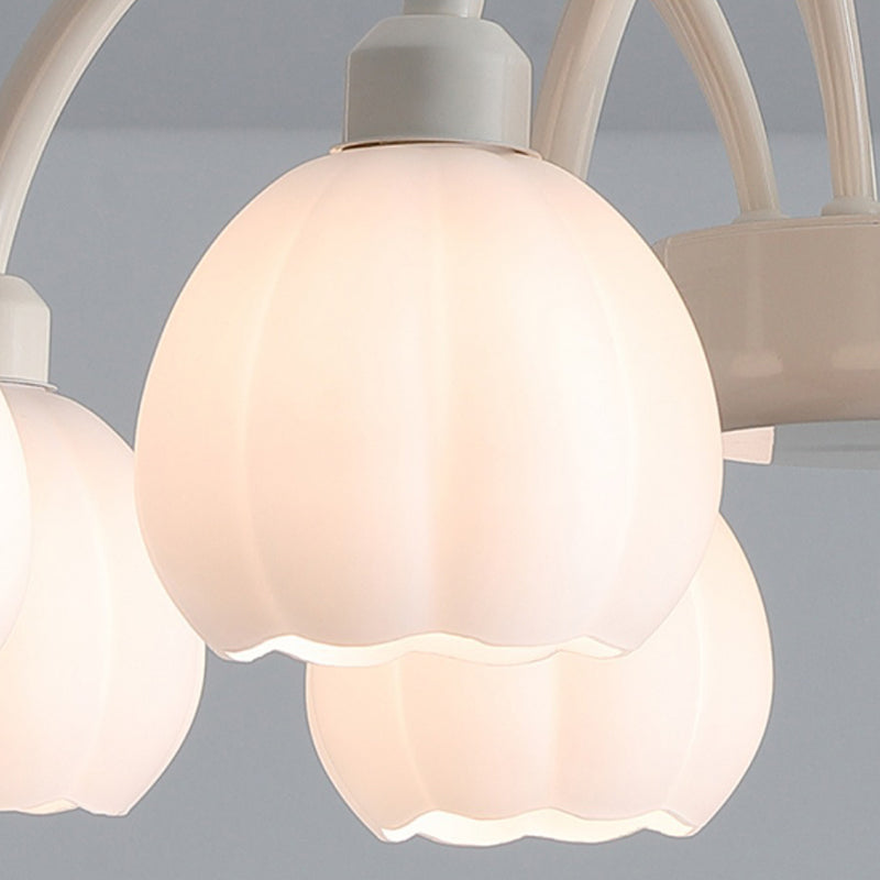 Contemporary Scandinavian Cream Pod Flower Branch Glass Iron 6/8 Light Chandelier For Living Room