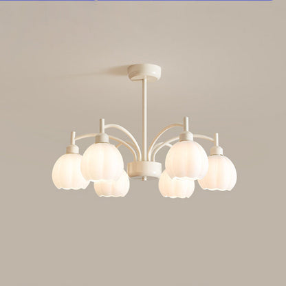 Contemporary Scandinavian Cream Pod Flower Branch Glass Iron 6/8 Light Chandelier For Living Room