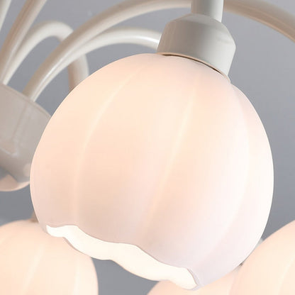 Contemporary Scandinavian Cream Pod Flower Branch Glass Iron 6/8 Light Chandelier For Living Room