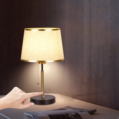 Modern Minimalist Round Cylinder Fabric Iron 1-Light Table Lamp For Bedroom