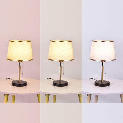 Modern Minimalist Round Cylinder Fabric Iron 1-Light Table Lamp For Bedroom