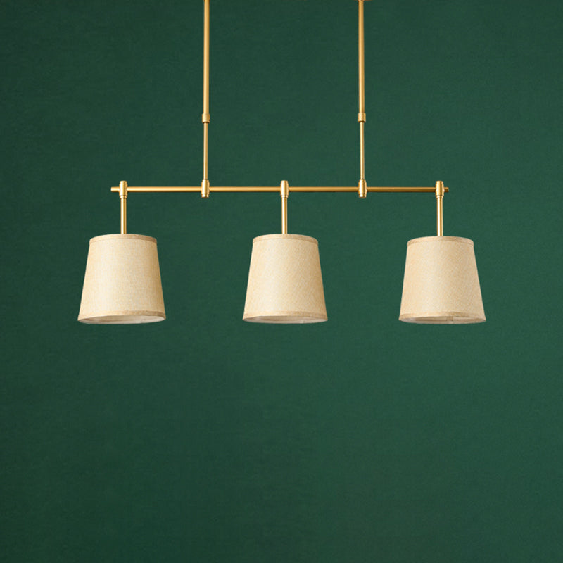 Contemporary Scandinavian Long Round Column Fabric Iron 3-Light Chandelier For Living Room