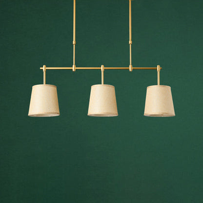 Contemporary Scandinavian Long Round Column Fabric Iron 3-Light Chandelier For Living Room