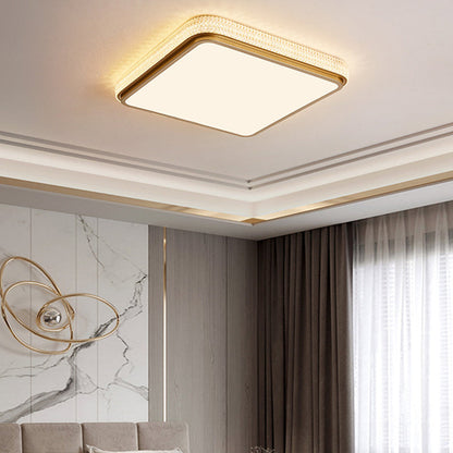 Modern Luxury Square Rectangle Crystal Acrylic Iron LED Flush Mount Ceiling Light For Living Room
