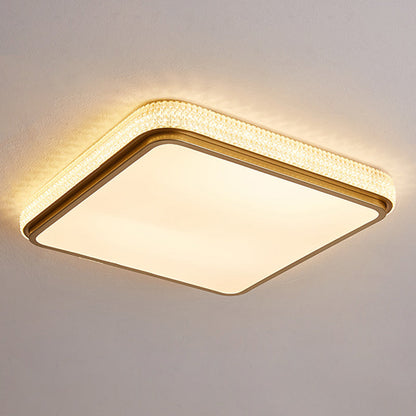 Modern Luxury Square Rectangle Crystal Acrylic Iron LED Flush Mount Ceiling Light For Living Room